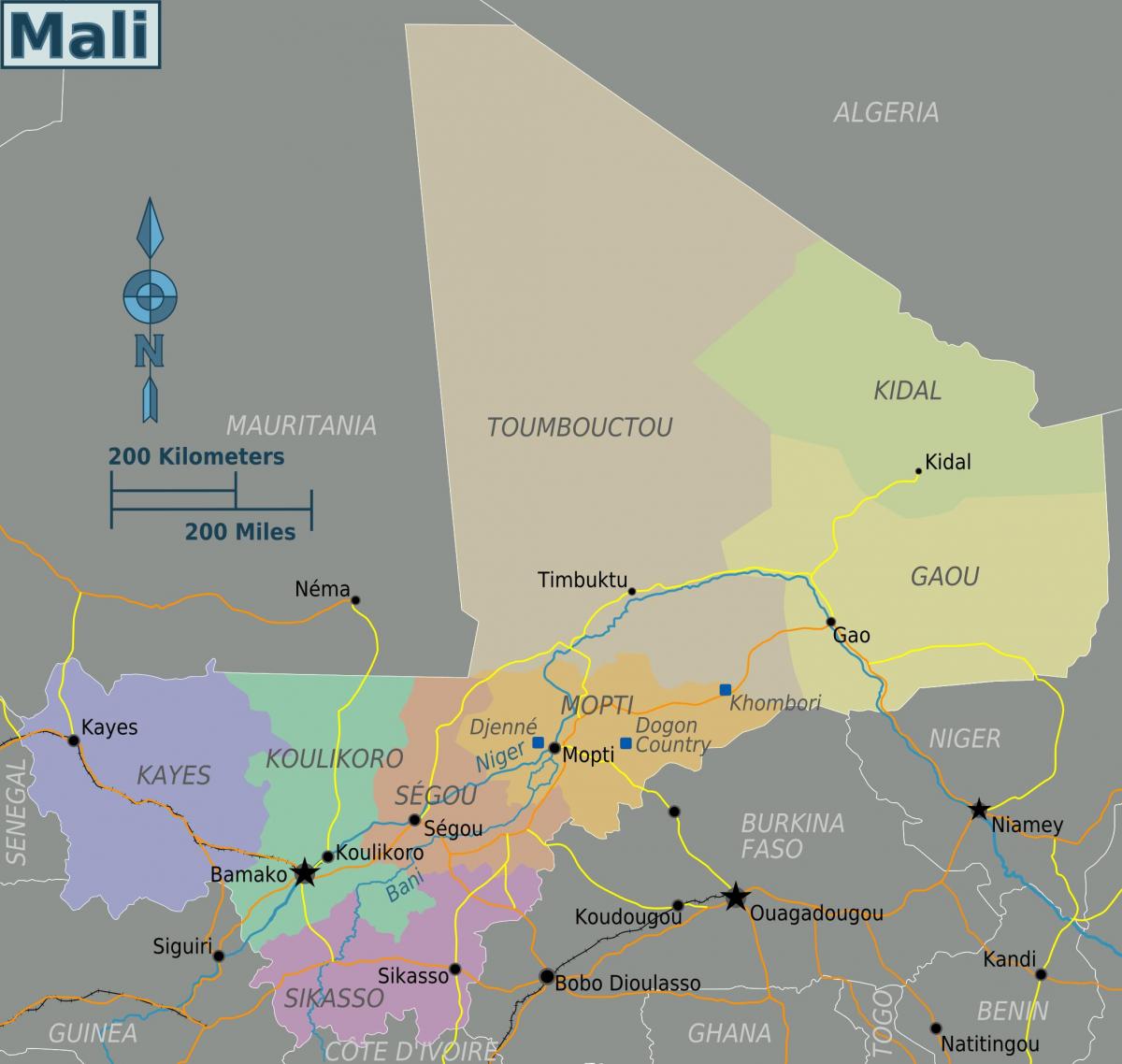 Mali landafræði kort